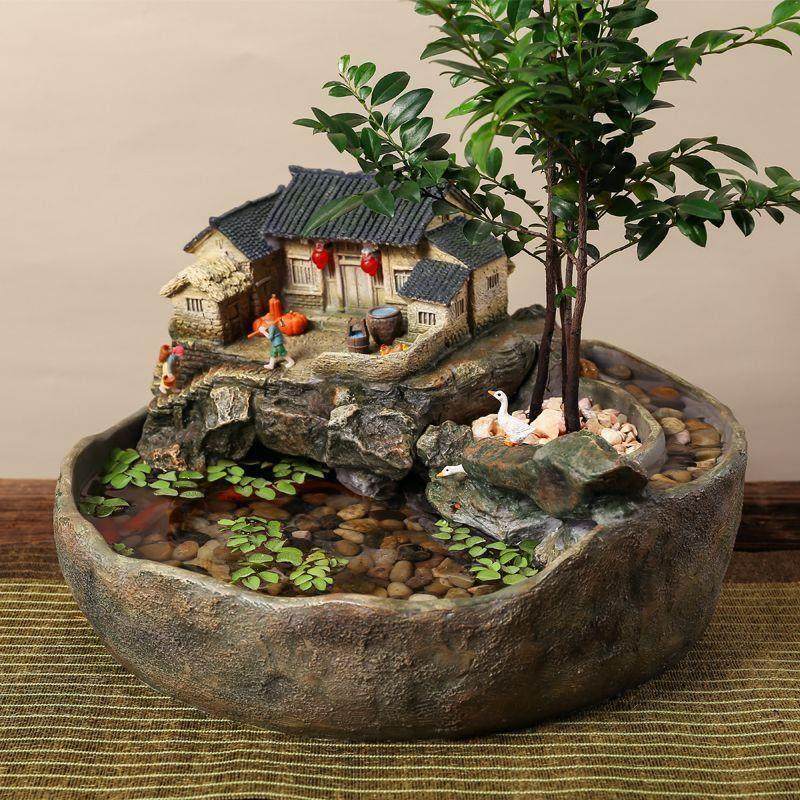 创意桌面景观鱼缸流水摆件循环水客厅diy手工造景农家小院微景观,家居饰品,流水摆件,淘宝优惠券,粉丝福利购,淘宝优惠卷