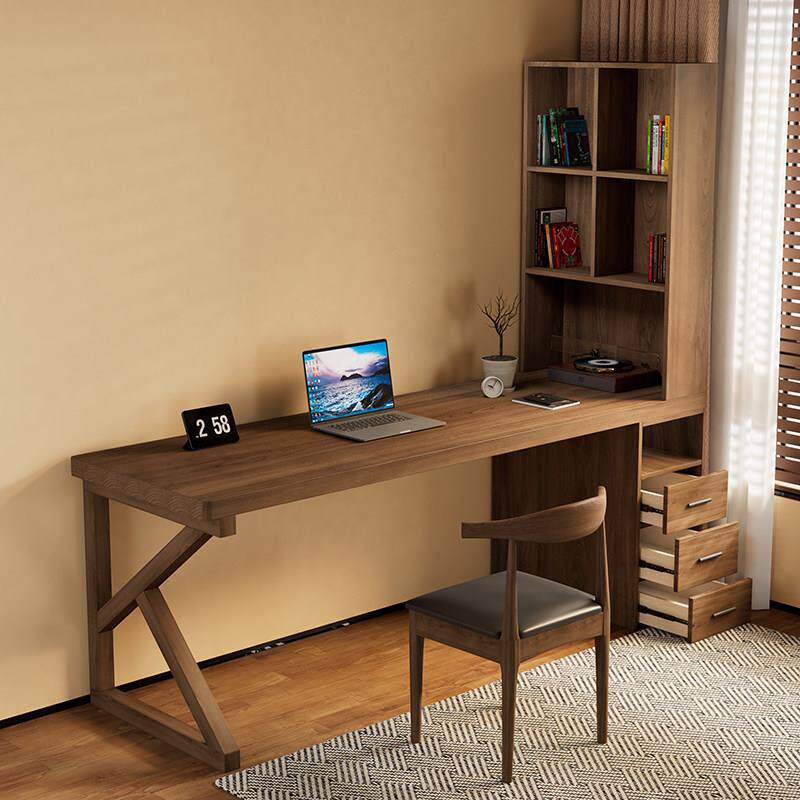 全实木转角电脑桌书房带抽屉书桌儿童写字台简约角落书架书柜一体
