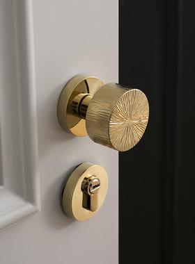 INDOORS轻奢风手工锤纹金色黄铜卫生间门锁纯铜静音家用圆形把手