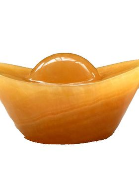 天然玉石元宝摆件招财客厅办公室店铺开业送礼米黄玉原石雕刻大号