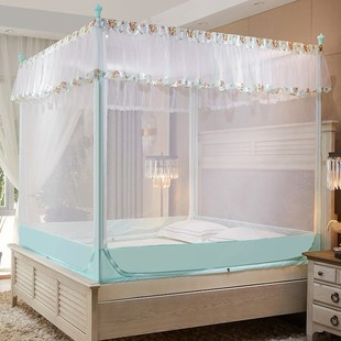 家用坐床式 方形蚊帐加密加厚三开拉链公F主儿童防摔1.8米1.5纹帐