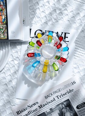 黎采人工彩绘设计j师款甜品幻彩花瓣玻璃碗莲花碗家用创意彩色摆