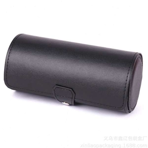 工厂圆柱手表盒现货3位PU皮革圆筒档精致手表收纳盒
