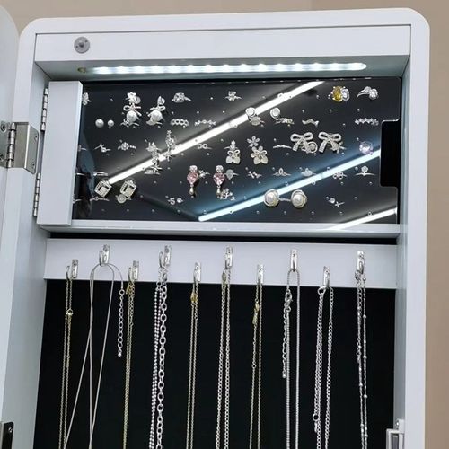 木质全身落地镜首饰柜收t纳镜子家用卧室首饰储物带滑轮穿衣镜