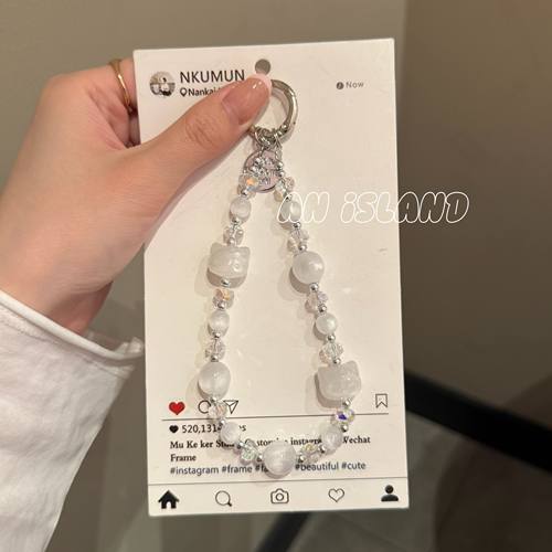 冰透渐变猫咪KT水晶手机链新款挂链小众串珠挂饰简约防丢包挂绳