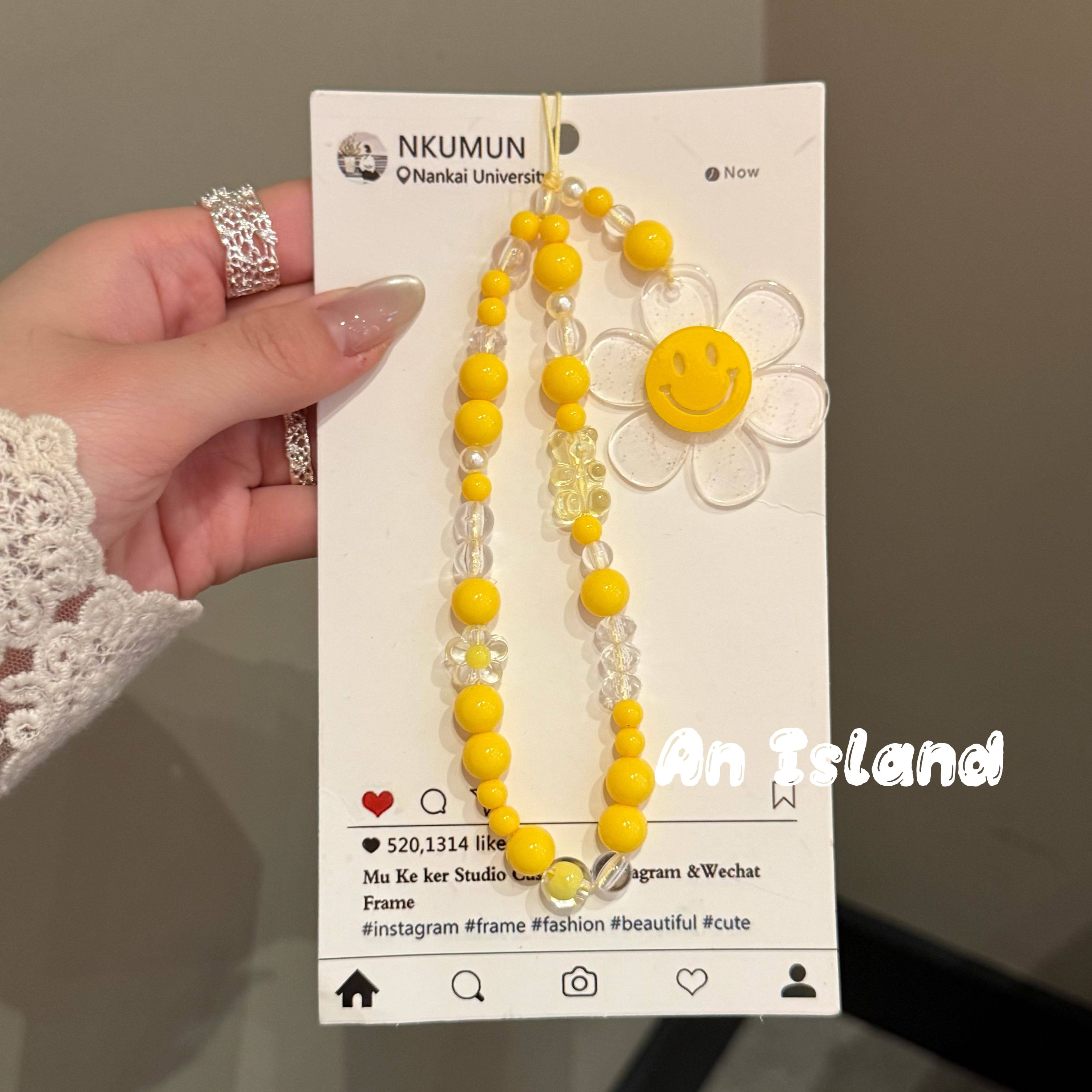ins韩风手机链超火太阳花吊坠挂饰彩色串珠挂链链条防丢包包挂绳