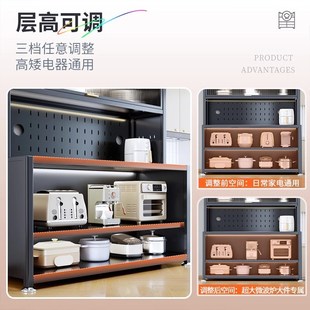 厨房置物架落地一体餐边柜防尘带门橱柜家用电器储物柜碳钢置物柜