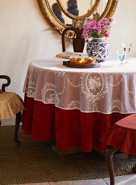 偏爱集桌布高级感红色喜庆布艺圣诞节盖布美式欧式大圆桌台布家用