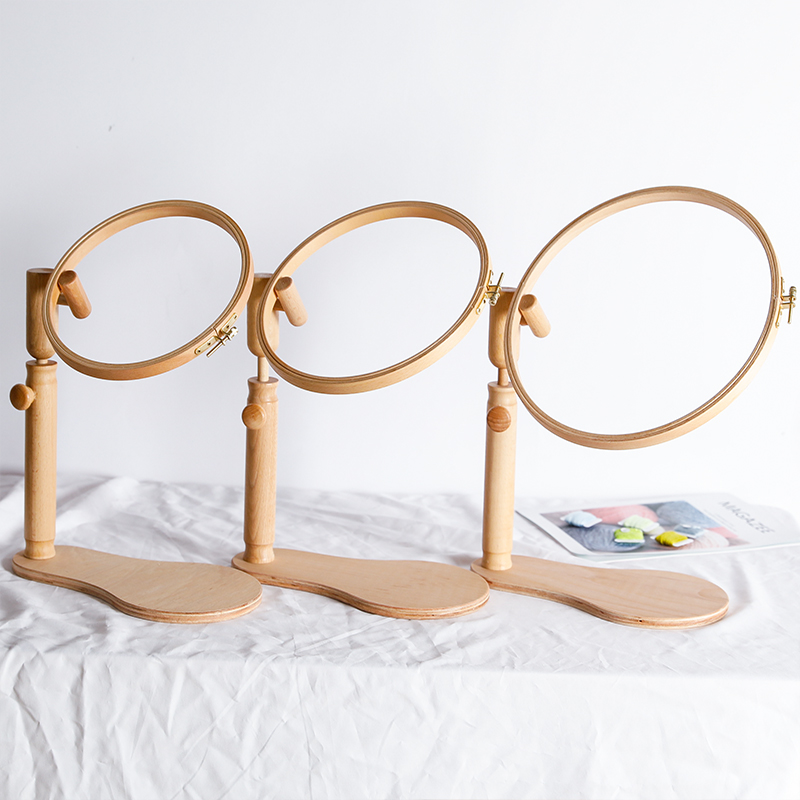 高档榉木实木便携式圆形台式绣架可调式旋转手工刺绣绣花绣绷21CM