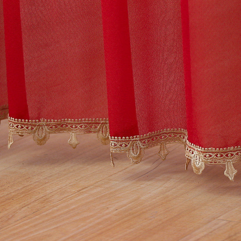 新款红色单层纱卧室长门帘布艺蕾丝四季家用防蚊纱帘隔断透气纱