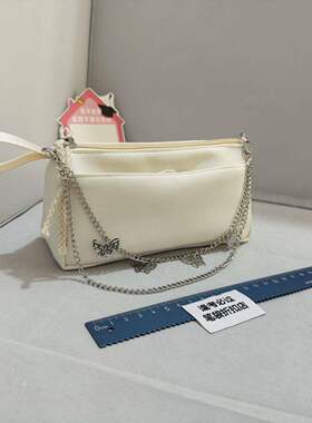 【Bolor正品】简约风蝴蝶装饰链条笔袋女学生百搭白色文具袋