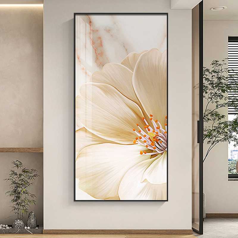 入户玄关装饰画轻奢大气立体竖版花卉挂画现代简约走廊过道墙壁画图片