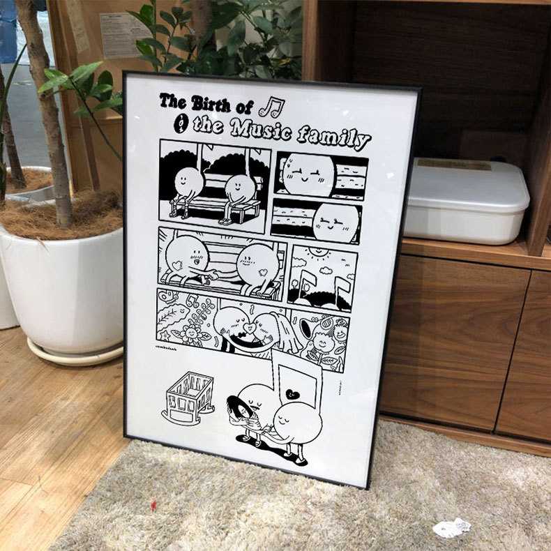 温馨可爱卡通线条黑白动漫装饰画现代简约家庭挂画客厅卧室餐厅图片