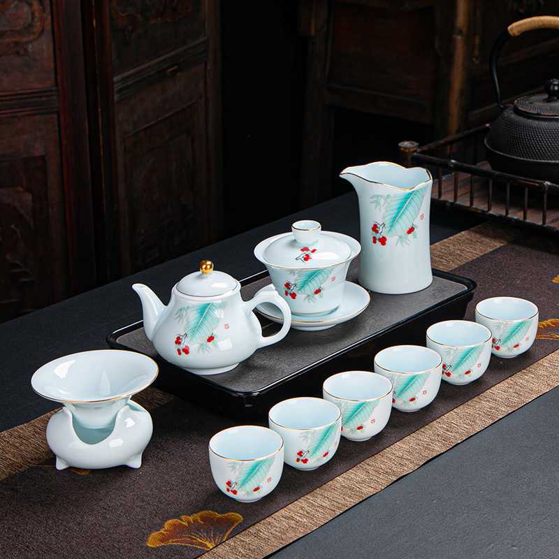 影清羊脂玉功夫茶具套装特色描金家用办公高档商务陶瓷礼品定logo