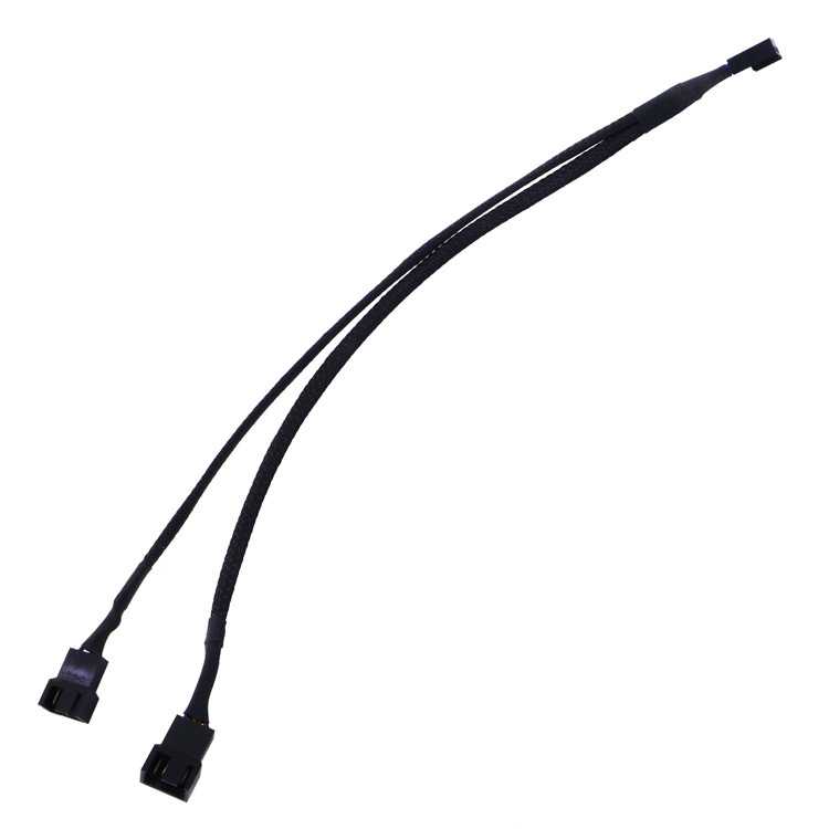 电脑风扇线4PinPWM温控散热风扇线包黑色尼龙网一分二转接温控线