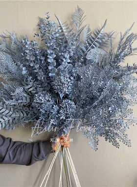【灰蓝色①号链接】雾霾蓝插塑料配草叶材装饰吊顶垂挂雾凇婚礼堂