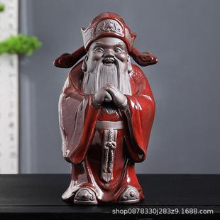 茶室家用办件室紫砂招财大摆茶室茶桌创ILP 公财神爷意摆设新中式
