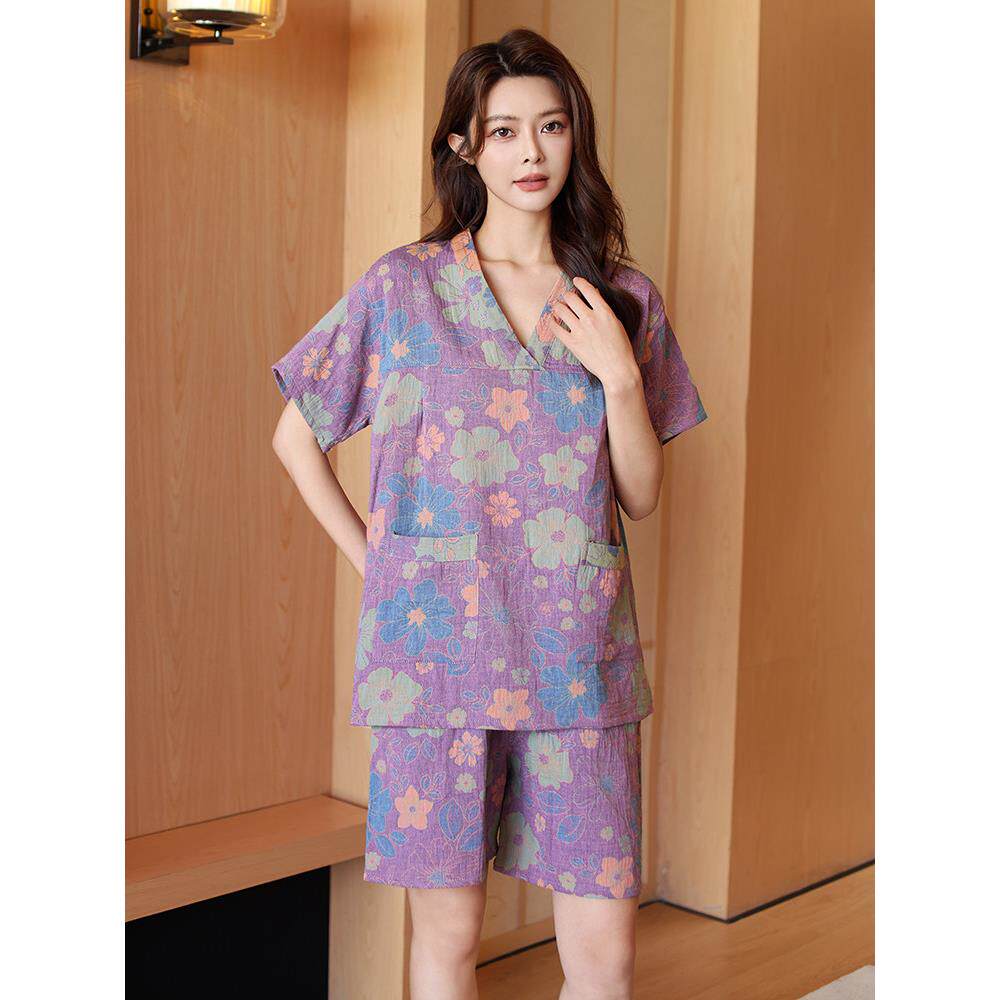 芙瑞琪 纯棉家居睡衣女款汗蒸服情侣款洗浴大码男款浴衣桑拿服