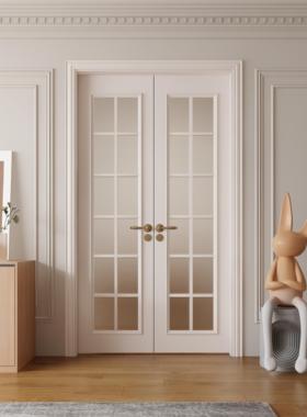 木以木作法式覆古卧室实木房间烤漆双开门室内网红玻璃对开门白色