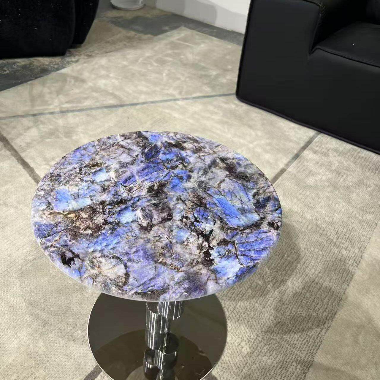欧式茶几轻奢风设计师微晶石大理石奢石家用沙发客厅角几碳钢桌腿