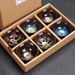 景德镇岚宫窑 功夫茶小茶杯6祇茶盏茶碗陶瓷套装家用窑变建盏茶具