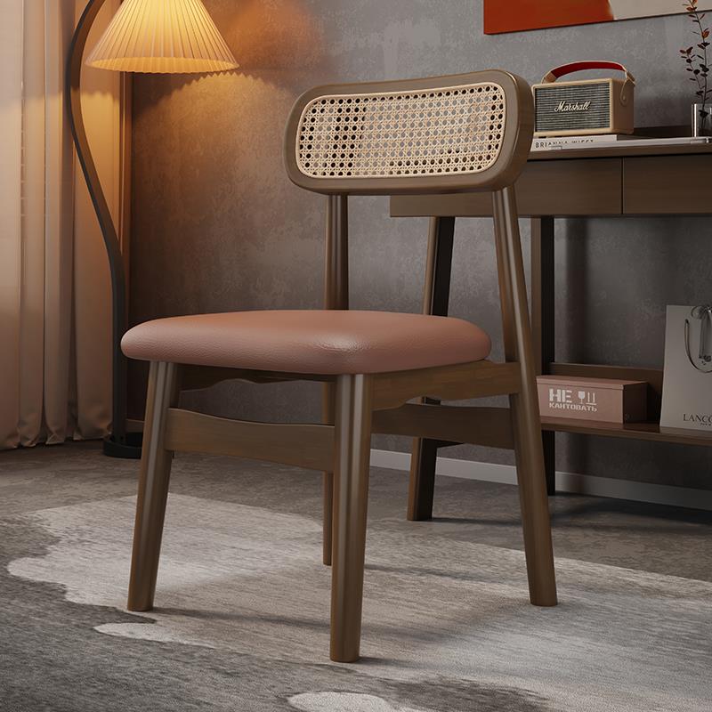 中古餐椅家用藤编椅子法式复古高级靠背椅实木藤椅黑色轻奢餐桌椅