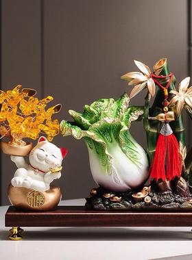 新中国风上升入口大厅幸运猫财富装饰品高端客厅办公室装饰品乔迁