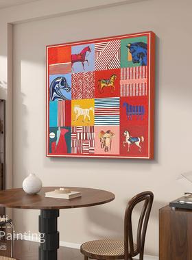 意式骏马客厅砂岩装饰画艺术轻奢卧室挂画红色玄关画sy015马8080