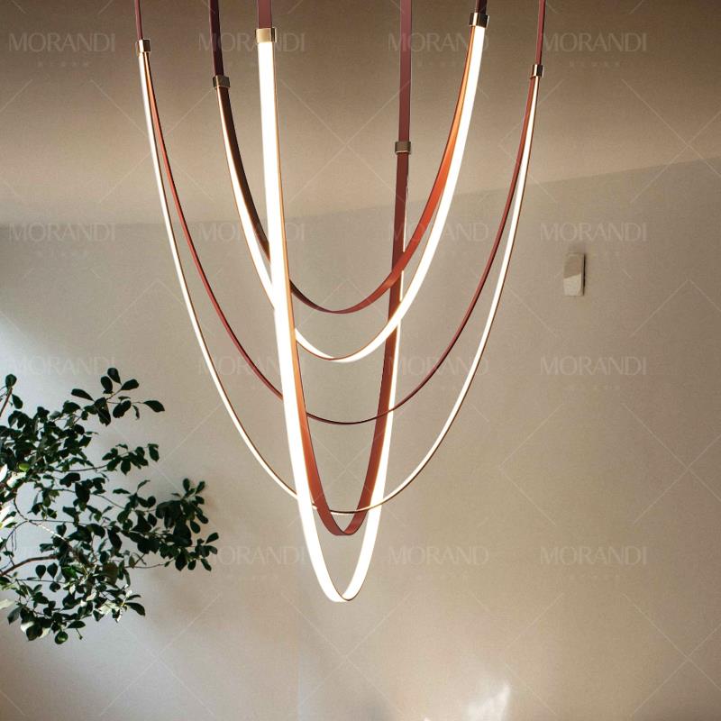 设计师皮带灯别墅客厅吊灯挑空餐厅挑高复式LOFT旋转会所楼梯吊灯