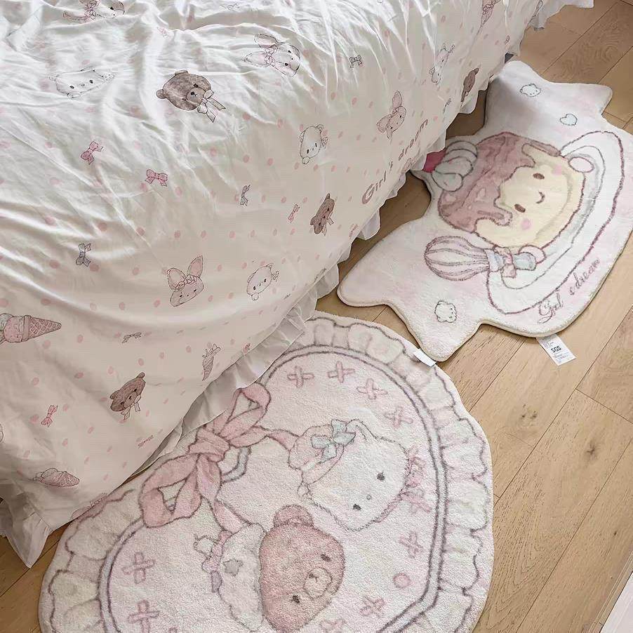 ins少女粉嫩地毯布丁爱心异形镜前毯可爱床边地垫卧室彷羊绒防滑,居家布艺,床边毯,淘宝优惠券,粉丝福利购,淘宝优惠卷