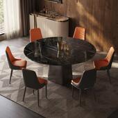 迎尚意式 轻奢餐桌微晶石旋转伸缩方圆两用2025新款 桌椅组合饭桌