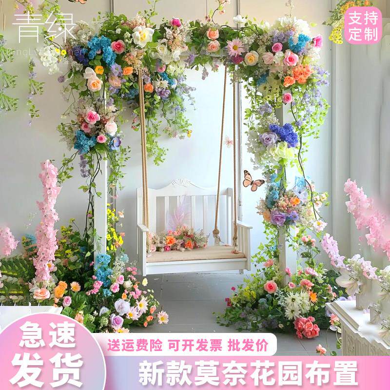 造景彷真花莫奈花园瀑布壁挂橱窗场景布置网红打卡花墙彷真花装饰