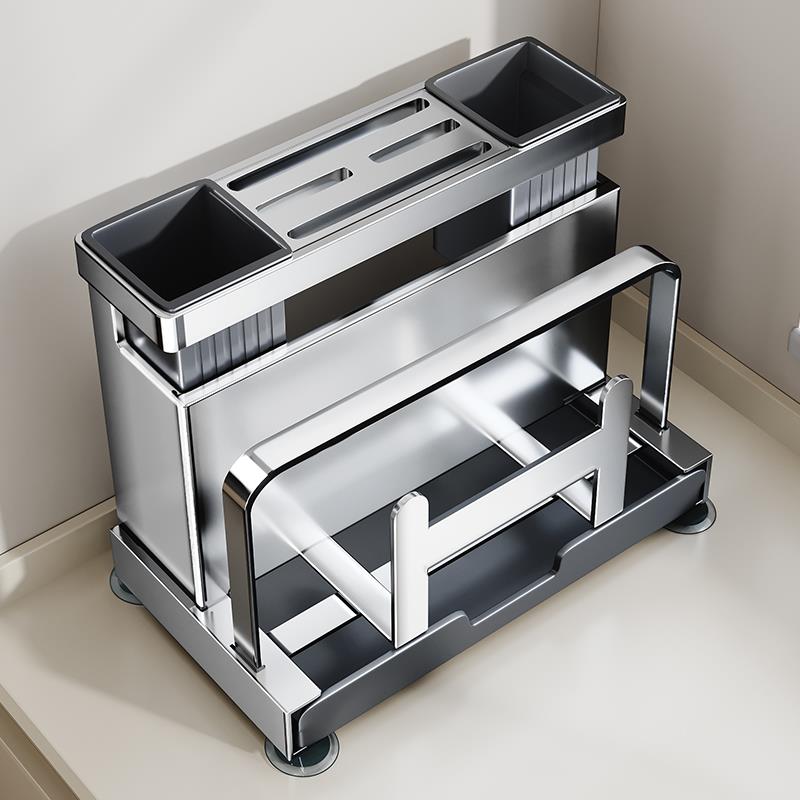 304不锈钢菜刀架置物架免安装台面菜板菜刀筷笼一体刀具收纳层架