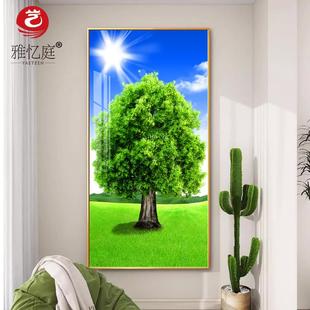 绿色大树玄关装饰画 画带灯现代简约入户走廊过道挂画 画墙画 画