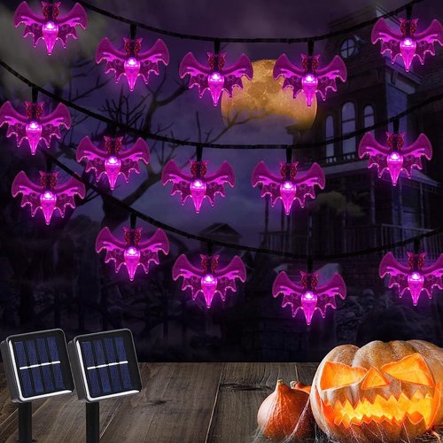 万圣节灯串女巫帽子幽灵蝙蝠蜘蛛骷髅装饰灯太阳能灯串万圣节