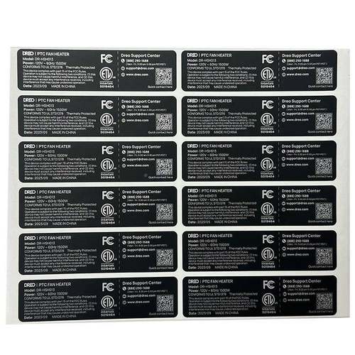 L银标签 UE白TL认证标签 黑底字哑PET不干胶标签SKW风扇加热器贴