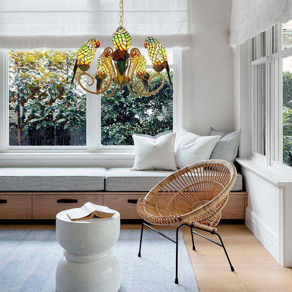 JL家直供手工玻璃卧室彩色玻璃鹦鹉灯吊复古简约餐吧厅厂酒多头吊