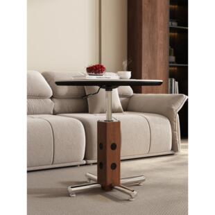 中古风角几法式覆古岩板可移动边几带轮小户型客厅升降圆形小茶几