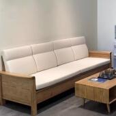 中古风黑胡桃木实木沙发简约真皮高端实木直排三人位侘寂风沙发