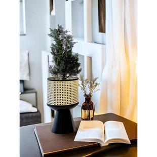 仿藤编花盆几何现代轻奢简约客厅阳台室内铁艺极简落地绿植花盆架