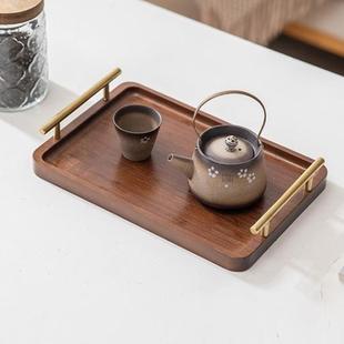 全竹托盘茶盘长方形商用家用茶杯创意竹制深色复古带提手水杯盘子