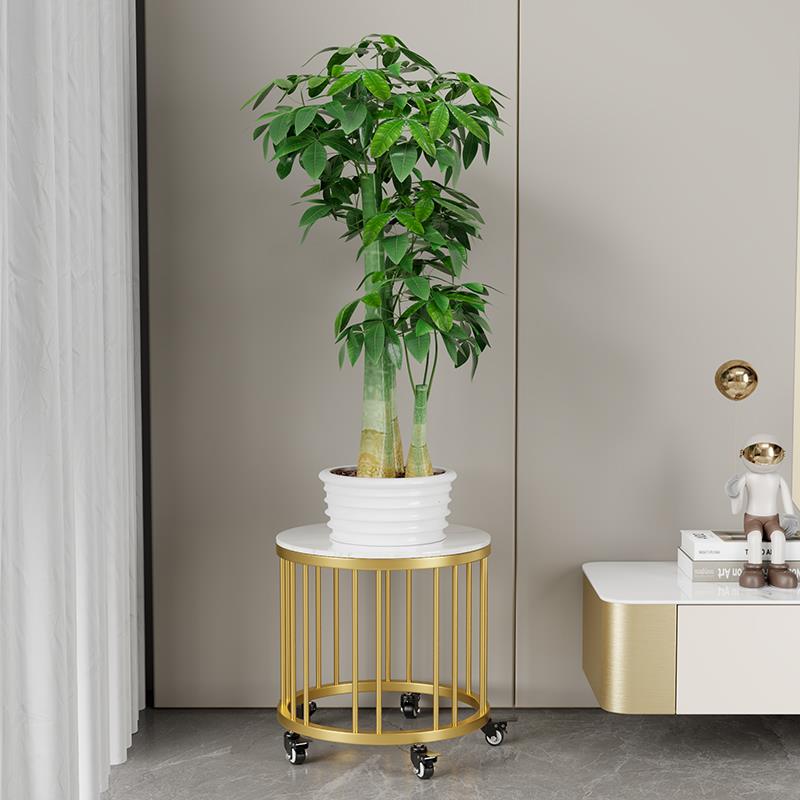 岩板材质移动花架子客厅落地式带轮家用承重260斤圆形特大花盆架