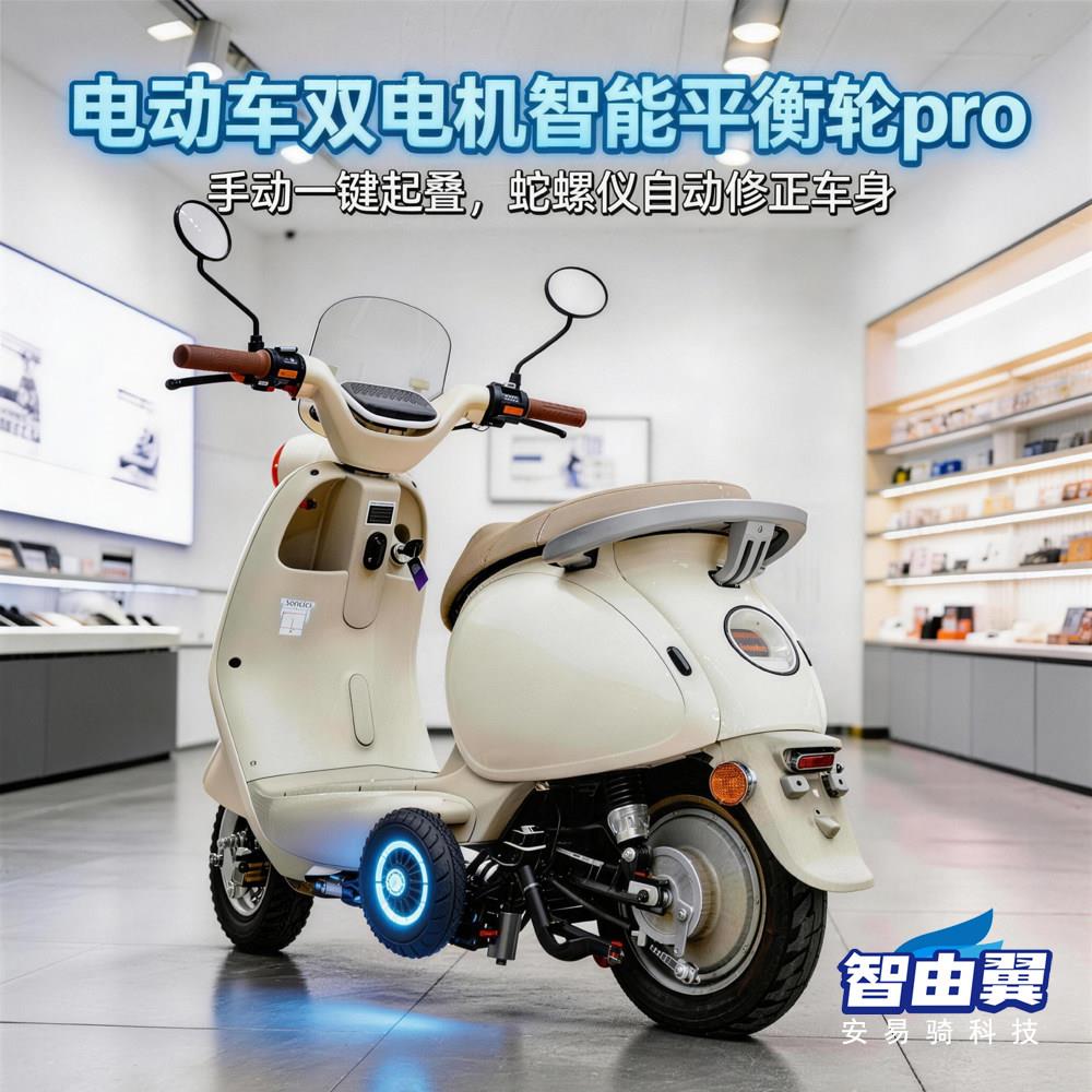 电动车双电机智能辅助轮平衡轮陀螺仪修正轮新手学车防摔防滑轮