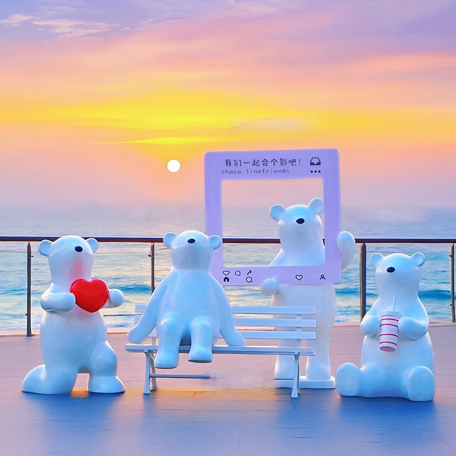 景区花园卡通北极熊雕塑户外景区观景台兔子动物装饰民宿门店打卡