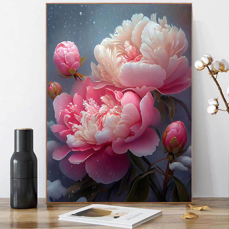 高级感牡丹花卉钻石画2025年新款手工5e点贴钻十字绣客厅餐厅满钻,居家布艺,钻石绣,淘宝优惠券,粉丝福利购,淘宝优惠卷