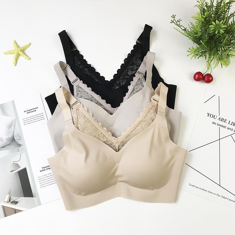 日系无痕运动睡眠内衣蕾丝美背无钢圈聚拢舒适文胸厚杯可调节肩带