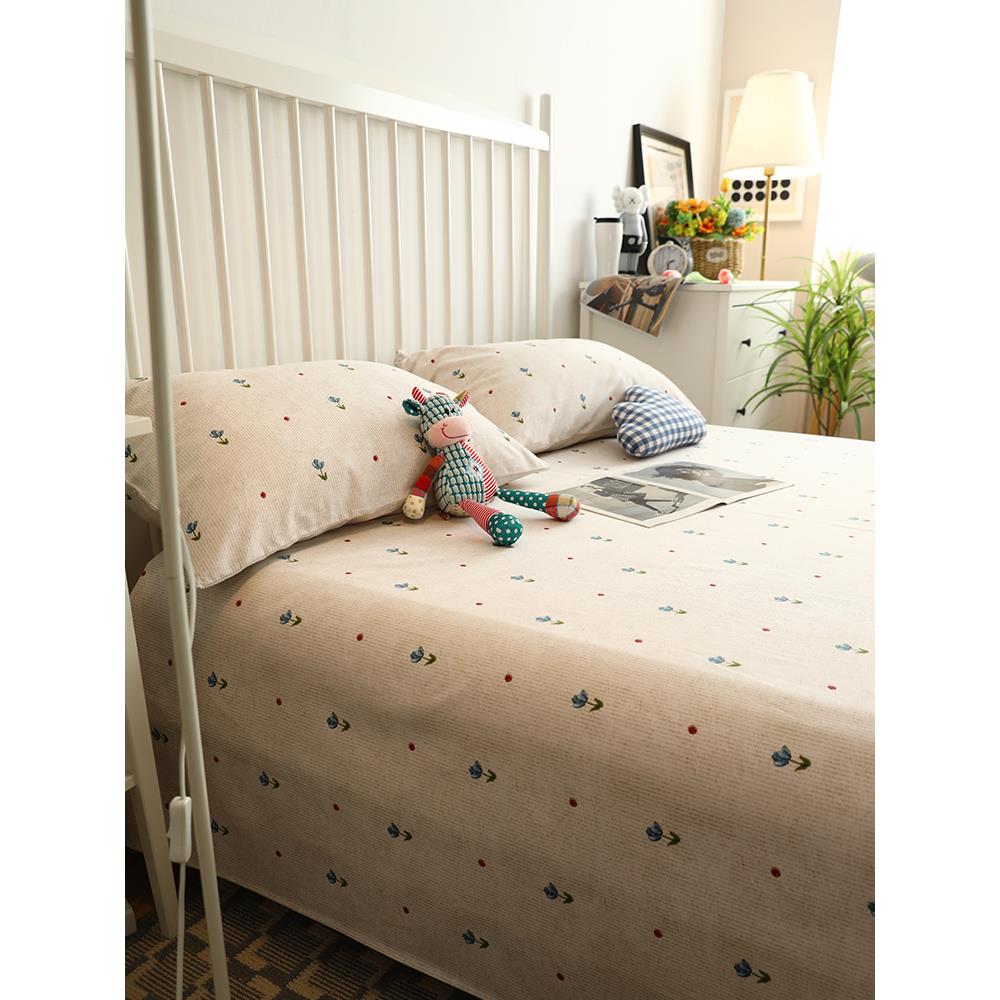 2023新款全棉加厚磨毛床单单件秋冬季条纹简约小碎花纯棉保暖单品