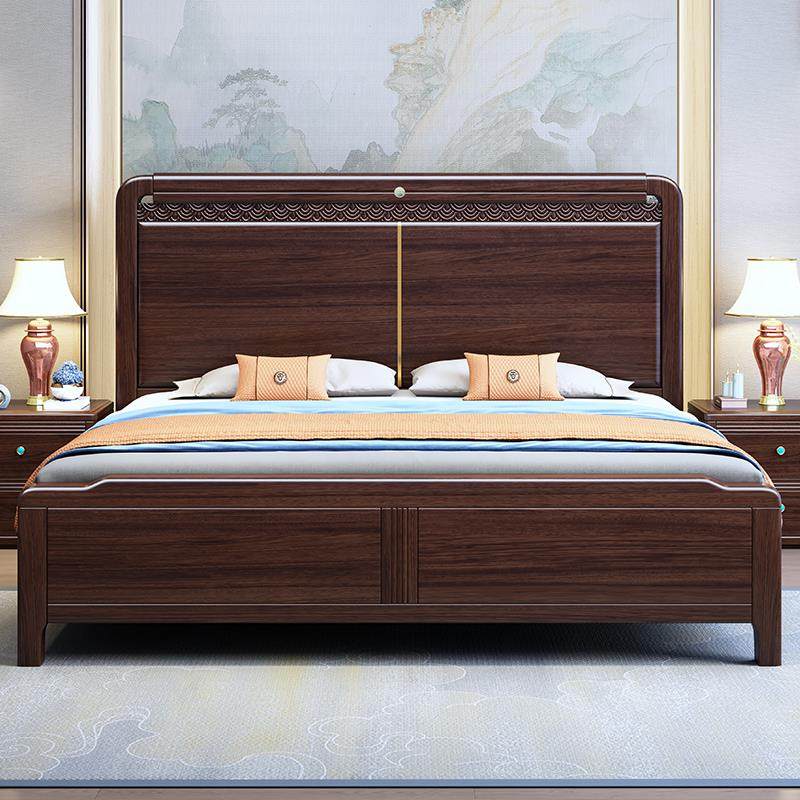 新中式全实木床1.8米1.5卧室国风高箱储物双人满铺床板乌金木婚床