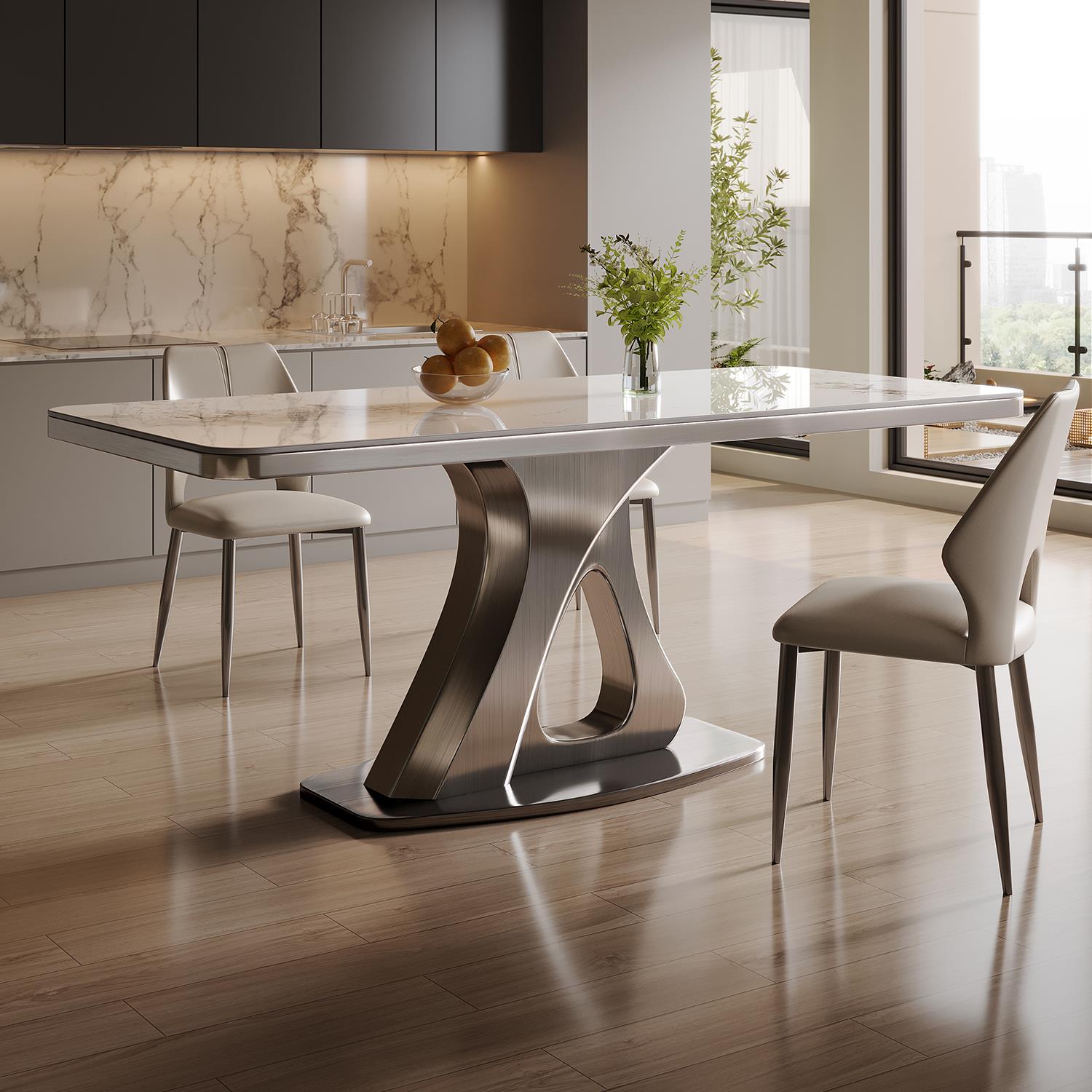 高级感岩板餐桌家用轻奢风现代简约饭桌客厅2024新款设计师餐桌椅