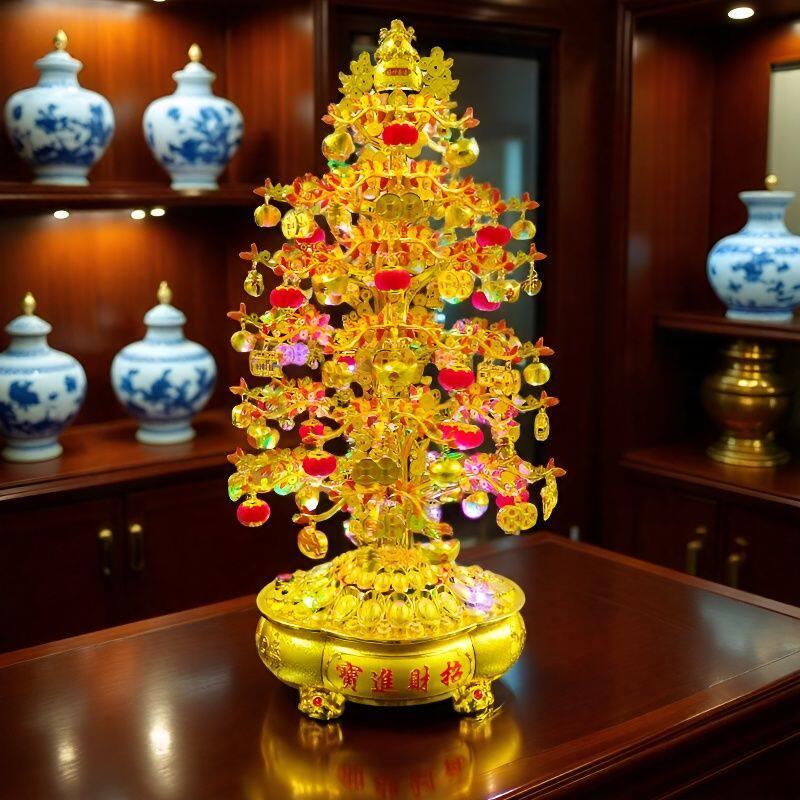 发财树摇钱树带音乐旋转彩灯摆件乔迁开业春节礼品客厅前台装饰品